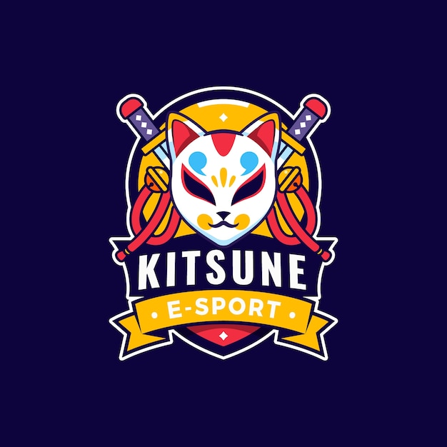 Hand getekend plat ontwerp kitsune-logo