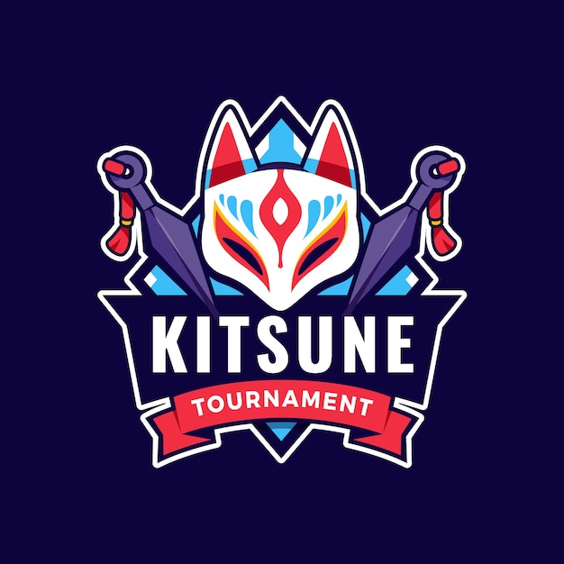 Hand getekend plat ontwerp kitsune-logo