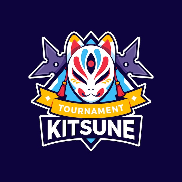 Hand getekend plat ontwerp kitsune-logo