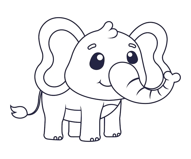 Hand getekend plat ontwerp olifant overzicht