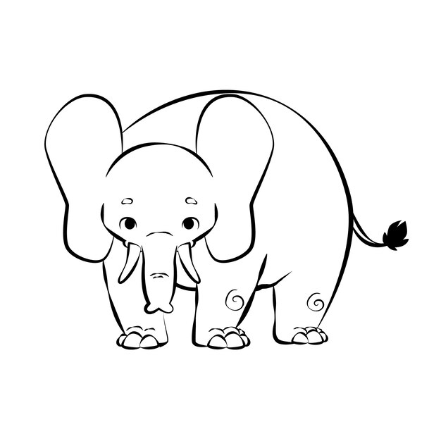 Hand getekend plat ontwerp olifant overzicht