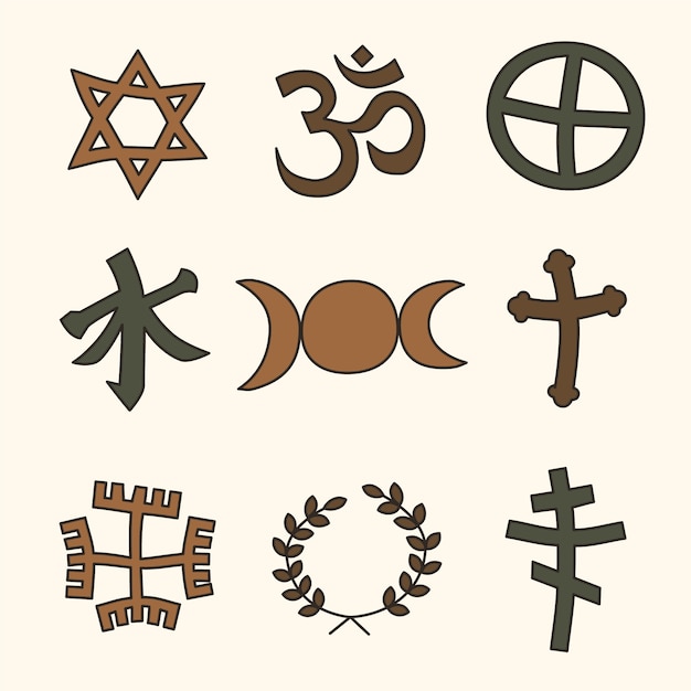 Gratis vector hand getekend plat ontwerp religieus symbool collectie