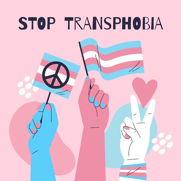 Gratis vector hand getekend plat ontwerp stop transfobie concept