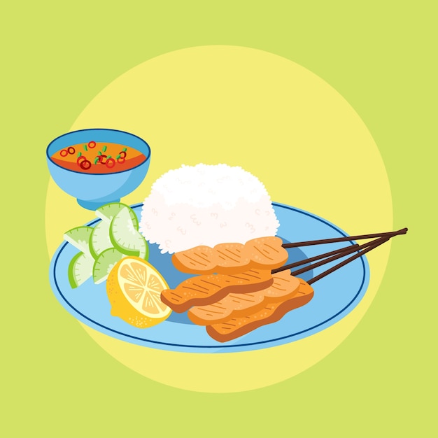 Gratis vector hand getekend plat ontwerp thais eten