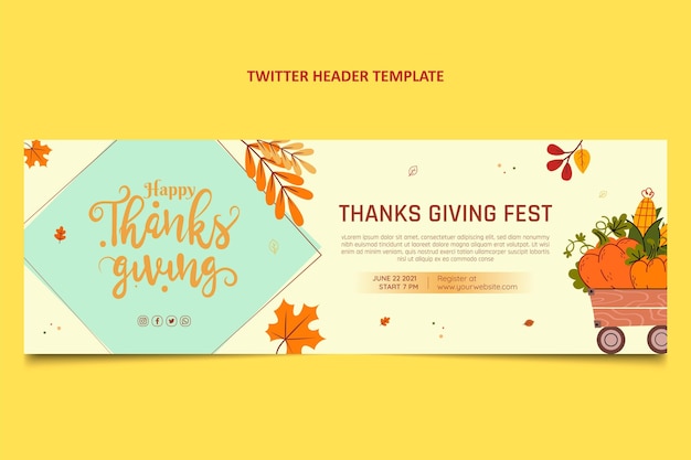 Hand getekend plat ontwerp thanksgiving twitter header
