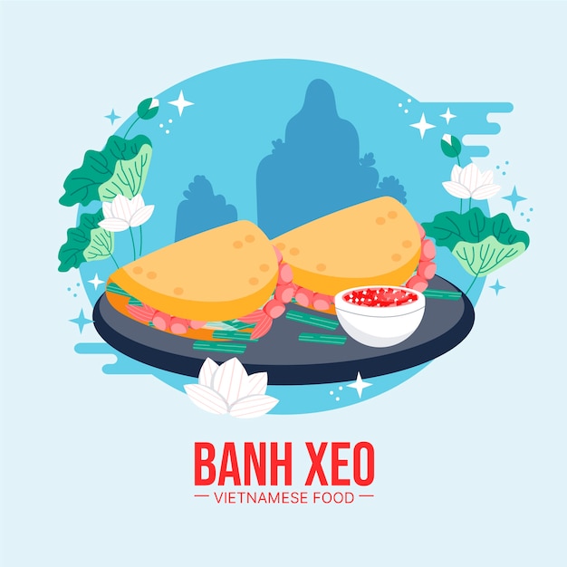 Gratis vector hand getekend plat ontwerp vietnamees eten illustratie