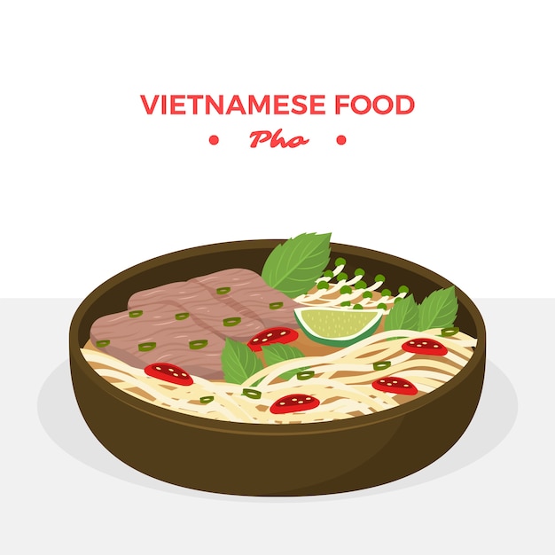 Hand getekend plat ontwerp Vietnamees eten