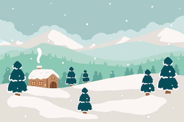 Gratis vector hand getekend plat ontwerp winterlandschap