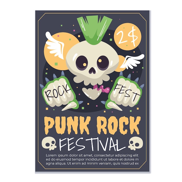 Gratis vector hand getekend plat punk rock posterontwerp