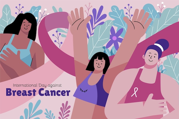 Hand getekend platte internationale dag tegen de achtergrond van borstkanker