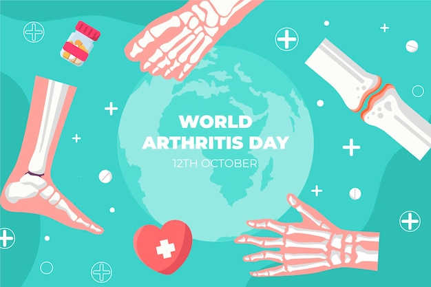 Hand getekend platte wereld artritis dag achtergrond