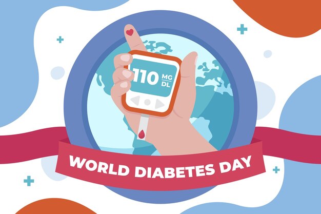 Hand getekend platte wereld diabetes dag achtergrond