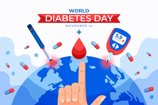 Gratis vector hand getekend platte wereld diabetes dag achtergrond