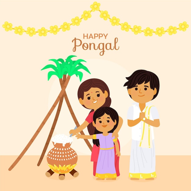 Hand getekend pongal festival