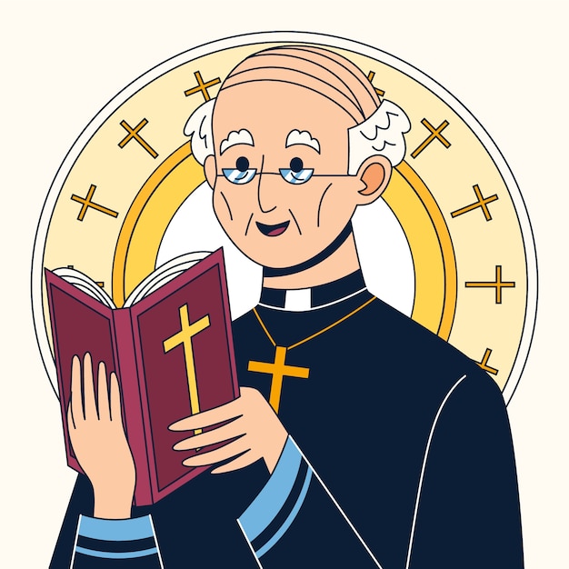 Hand getekend priester cartoon afbeelding