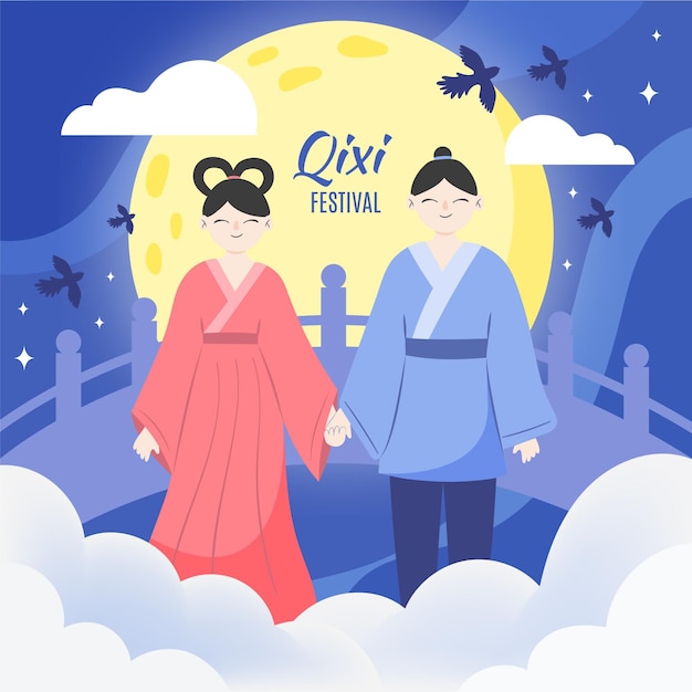 Gratis vector hand getekend qi xi dag festival illustratie