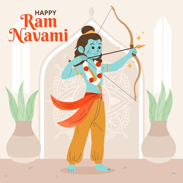 Hand getekend ram navami illustratie