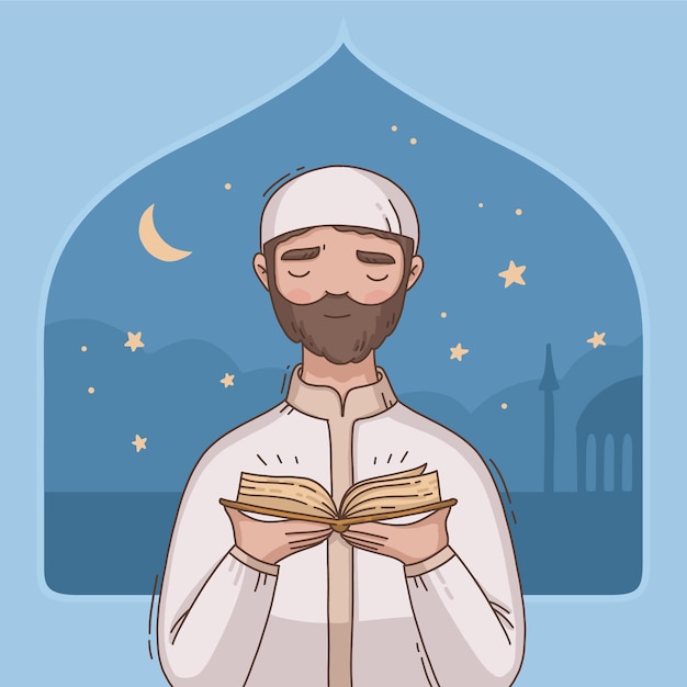 Hand getekend ramadan illustratie met persoon bidden