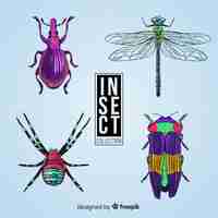 Gratis vector hand getekend realistische insect pack