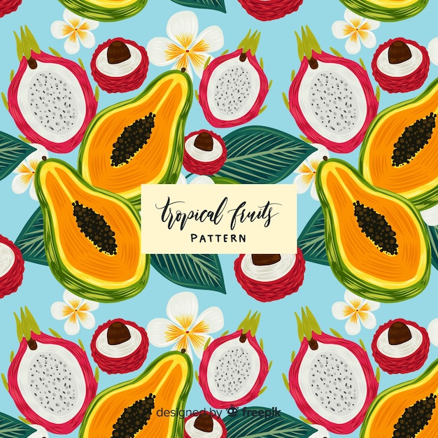 Gratis vector hand getekend realistische tropische fruit patroon