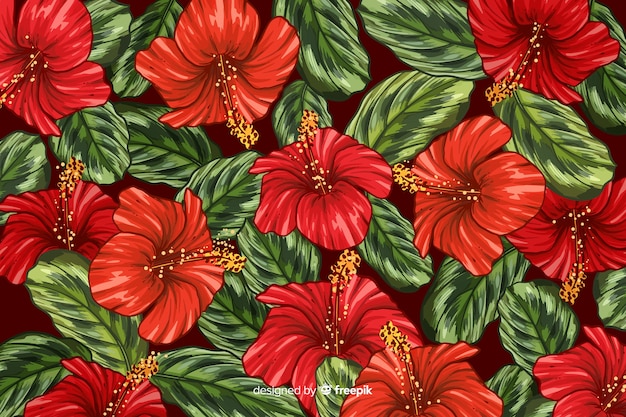 Gratis vector hand getekend realistische tropische planten achtergrond