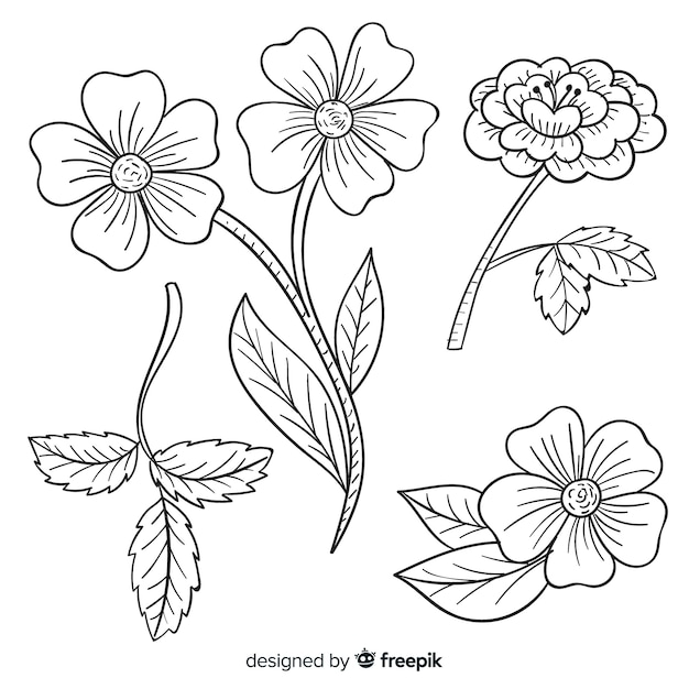 Gratis vector hand getekend retro verscheidenheid aan bloemen