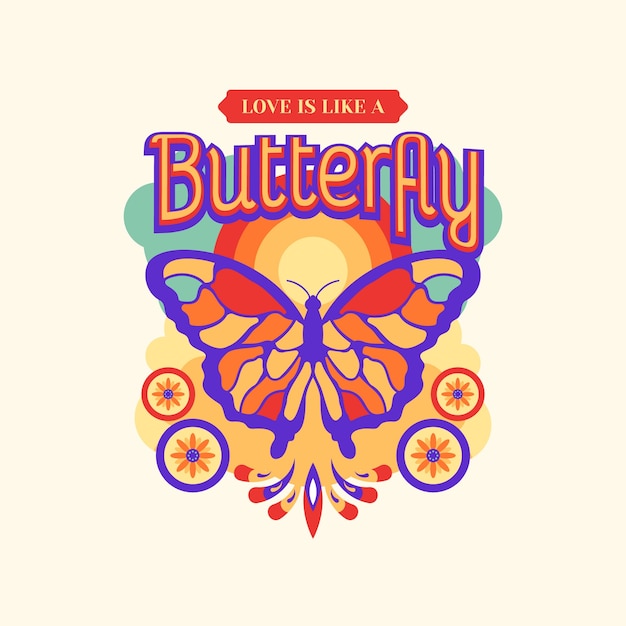 Hand getekend retro vlinder illustratie
