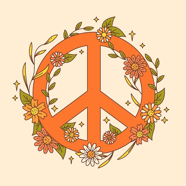 Hand getekend retro vredessymbool illustratie
