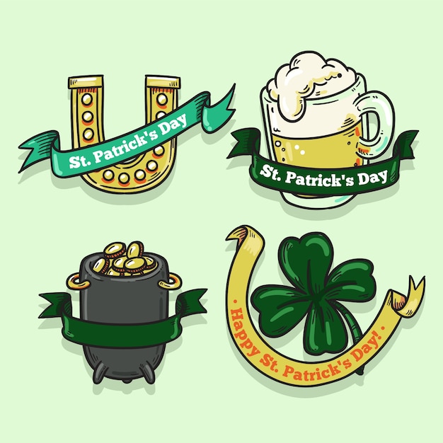 Gratis vector hand getekend saint patrick's day label collectie