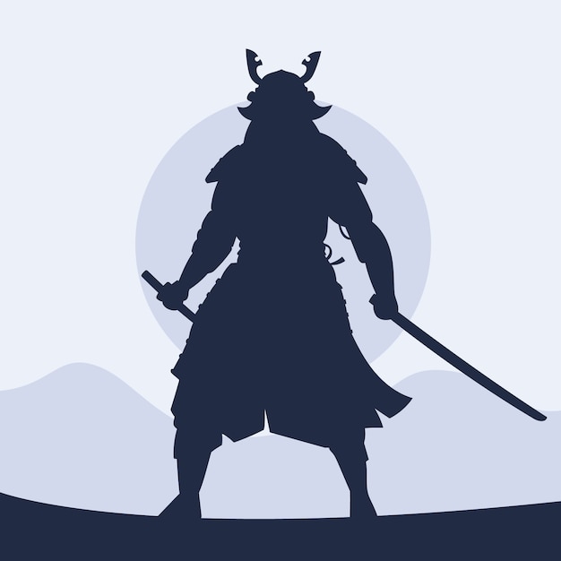 Gratis vector hand getekend samurai silhouet illustratie