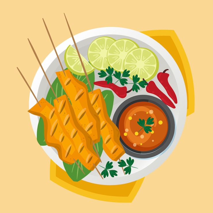 Gratis Vector hand getekend saté illustratie