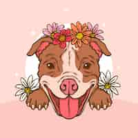 Gratis vector hand getekend schattig pitbull illustratie