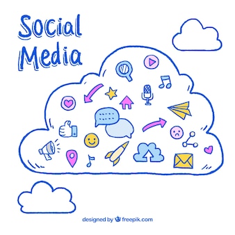 Hand getekend sociale media-elementen in een wolk-vorm
