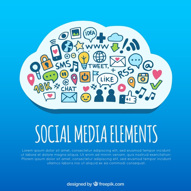 Hand getekend sociale media-elementen in een wolk-vorm