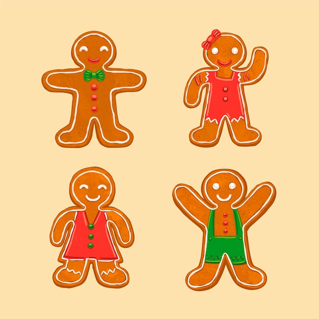 Gratis vector hand getekend speculaaspop cookie collectie