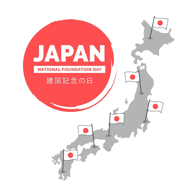 Hand getekend stichtingsdag evenement met kaart van japan