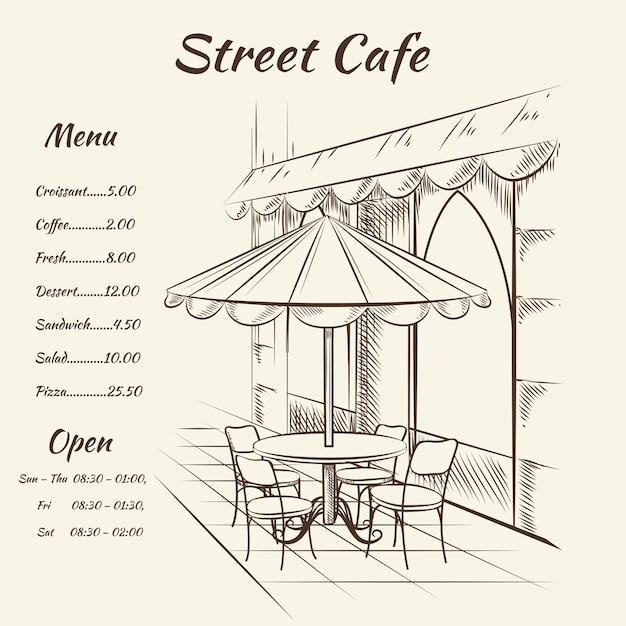 Hand getekend straatcafé menu