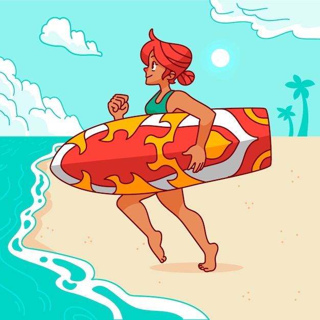 Gratis vector hand getekend surfplank cartoon afbeelding