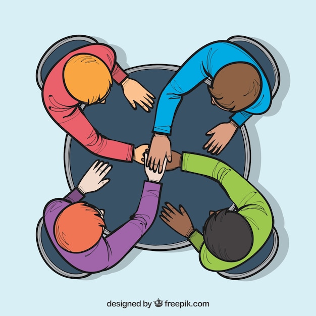 Gratis vector hand getekend teamwork met kleurrijke stijl