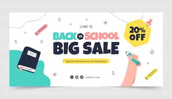 Gratis vector hand getekend terug naar school verkoop horizontale banner sjabloon