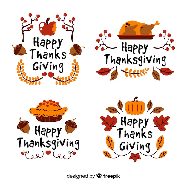 Gratis vector hand getekend thanksgiving label collectie