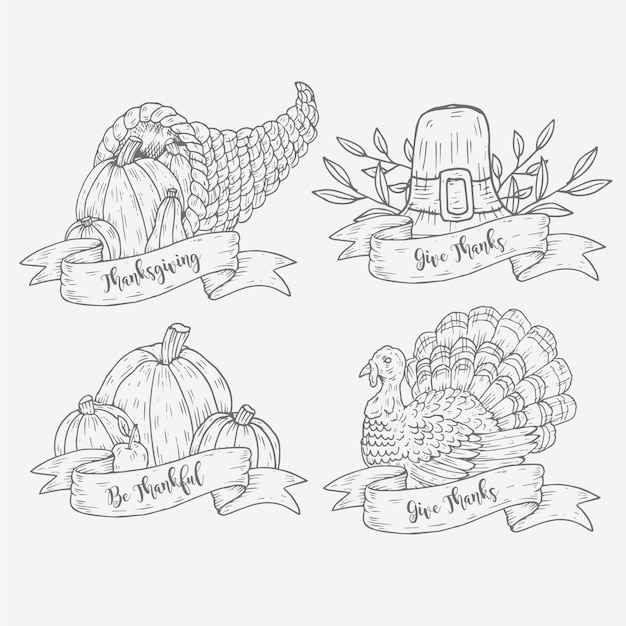 Gratis vector hand getekend thanksgiving label collectie