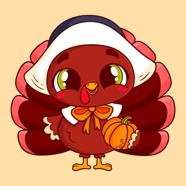 Gratis vector hand getekend thanksgiving turkije karakter illustratie