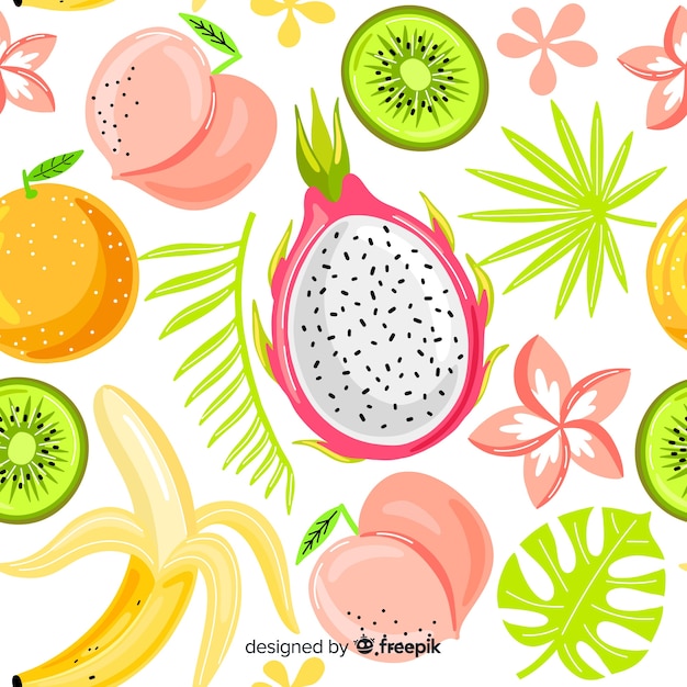 Hand getekend tropisch fruit patroon