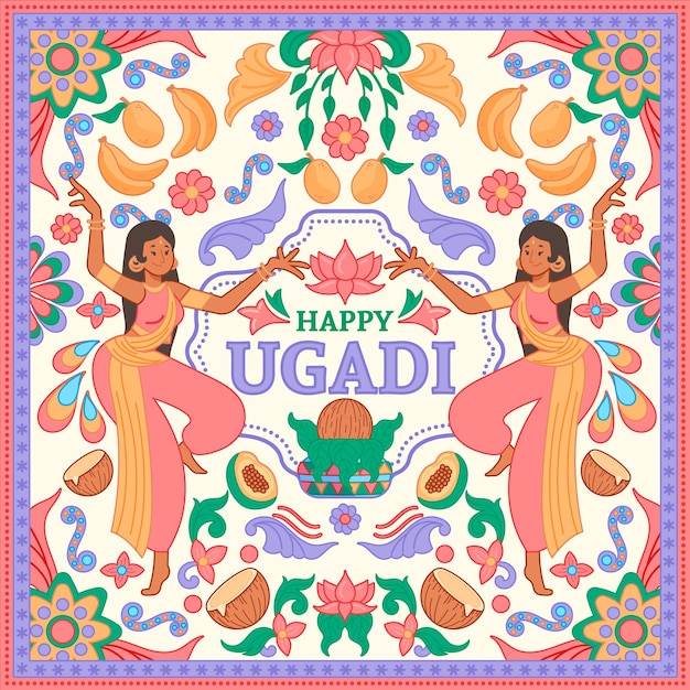 Gratis vector hand getekend ugadi concept