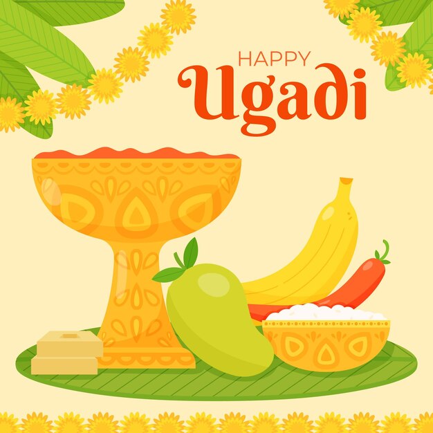 Gratis vector hand getekend ugadi illustratie