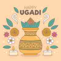 Gratis vector hand getekend ugadi illustratie