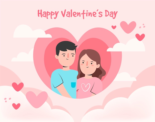 Hand getekend valentijnsdag achtergrond met paar en harten