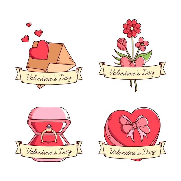 Gratis vector hand getekend valentijnsdag badge collectie