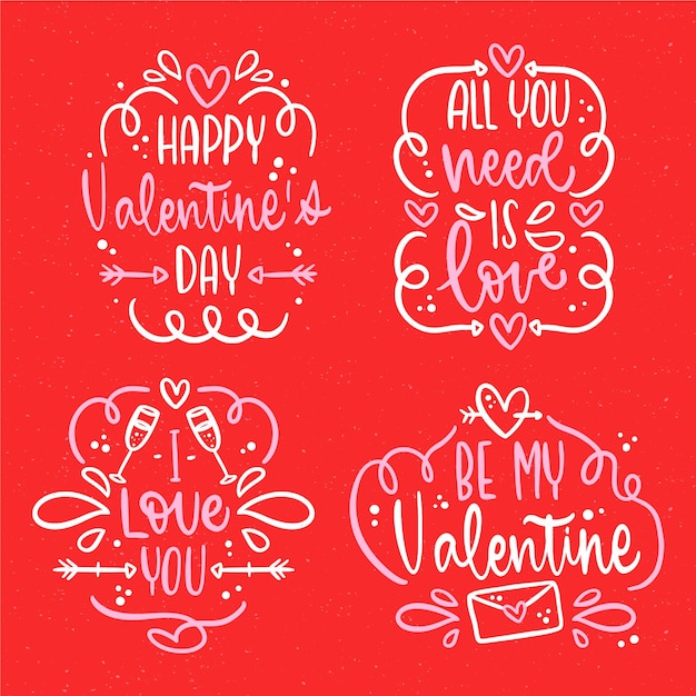 Gratis vector hand getekend valentijnsdag badge collectie